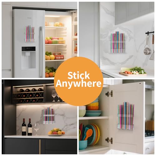 Straw Holder for Cabinet Door, Reusable Tumbler Straw Organizer Storage Container Mount for Kitchen Counter Cupboard Door (Transparent, 5.7inch) - color: Transparent, size: 5.7inch
