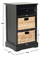 SAFAVIEH Home Collection Carrie Distressed Black/ Natural Wicker 3-Drawer Storage Nightstand Side Table (Fully Assembled) - color: Distressed Black