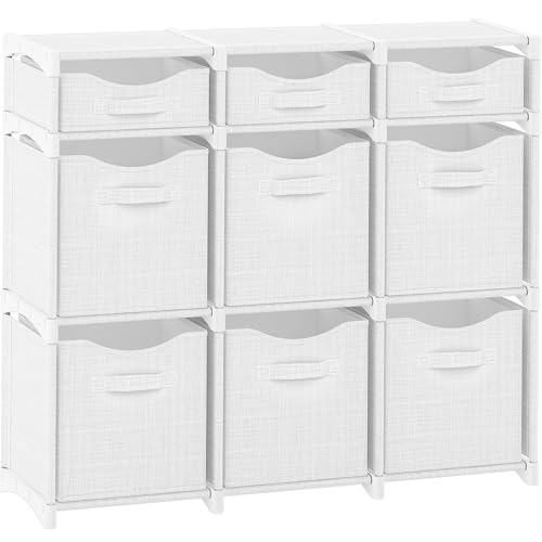 Cube Storage Organizer with Storage Bins Included - The Perfect Closet Organizers and Storage Solution. Includes 9 Storage Cubes, Great For Toy Storage, Closet Storage, Clothes Storage (White-Grey) - color: White-Grey, size: 9 Storage Cubes