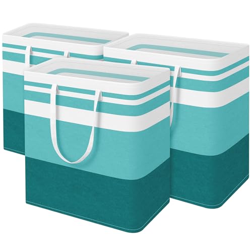 BlissTotes 3-Pack Laundry Basket, Freestanding＆Waterproof Laundry Hamper, Collapsible Tall Clothes Hamper with Easy Carry Handles for Clothes, Towels in the Family and Dorm,Gradient Green,125L - color: Green, size: 125L