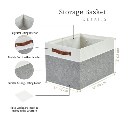 DECOMOMO Kallax Storage Cubes - 13x15x13 Storage Bins, Baskets for Organizing Shelves (Grey and White, 3-Pack) - color: Grey and White, size: Kallax 13"x15"x13" /3pcs