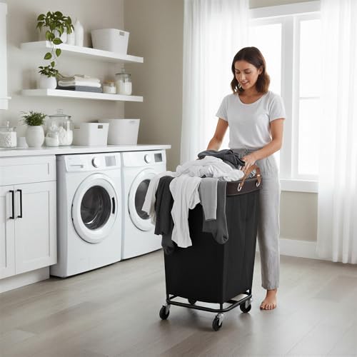StorageWorks 160L Laundry Basket with Wheels, Large Rolling Hampers for Clothing Organizer, Dirty Clothes Basket for Hotel, Home, Closet, Dorm, Black - color: Black, size: 160L