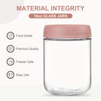 NETANY 6-pack 16oz Glass jars with Airtight Lids, Overnight Oats Containers with Lids, Wide mouth Mason Salad jars, Glass Food Storage Containers for Snacks Yogurt Spice Sugar-Pink - color: Pink-6pack-16oz