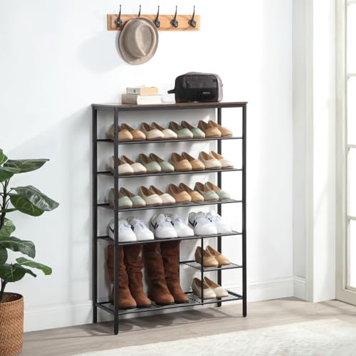 6 Tier Shoe Rack Organizer, Metal Mesh Shoe Storage Shelf, Storage Boots .for Entryway, Closet,Hallway, Bedroom,Cloakroom,Garage, Industrial,Rustic Brown - size: 6-Tier