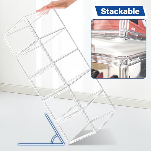 12 Pack Drop Front Shoe Boxes Acrylic Box Sneaker Case Size 12, Transparent Display Cases for Sneaker Collections, Baseball Caps, Hat Organizer Dust-free Shoe Cubbies Stackable Sneaker Boxes - size: Size 12 - 12 Pack