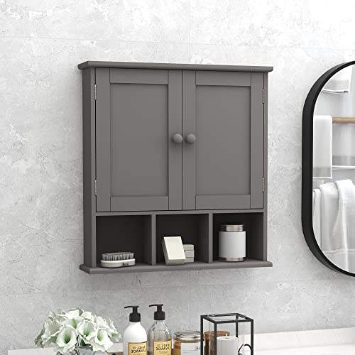 TaoHFE Grey Bathroom Cabinet,Bathroom Wall Cabinet with 2 Door Adjustable Shelves,Over The Toilet Storage Cabinet,Bathroom Cabinet Wall Mounted,Medicine Cabinets for Laundry Room Kitchen - color: Grey