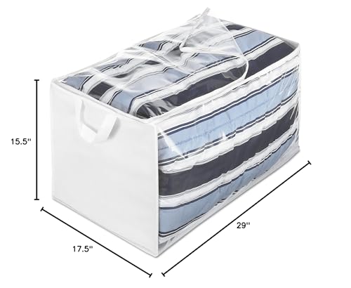 Whitmor Zippered Jumbo Storage Bag, Extra Large 34 Gallon (29"x17.5"x15.5"), Breathable Non-Woven Organizer with Clear Window, Big Moving Bag for Blankets, Clothing, Closet Organization, White - size: 1 EA