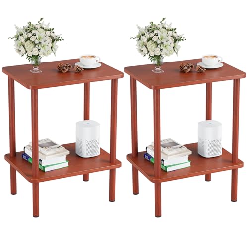 Apicizon 2 Tier End Table Set of 2, Small Side Table with Solid Wood Legs, Boho Bedside Table with Storage Shelf, Nightstand for Small Spaces, Bedroom, Living Room, Entryway, Vintage Brown - color: Vintage Brown, size: 2 Set, style: 2 Tier