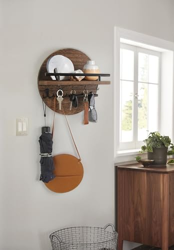 Gurfuy Key Holder for Wall with Shelf - Wood Mail Organizer and Rack with Shelf Hooks Wall Mounted for Entryway Decor Magazines Letter Storage Farmhouse Living Room Bedroom Doorway (Rustic Brown) - color: Rustic Brown