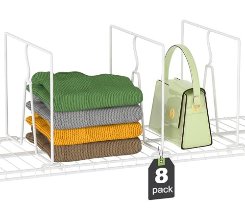 SortNStore Wire Shelf Dividers for Closet: Tall 8 Pack 12-inch Deep Wire Rack Accessories - Adjustable Purse Organizer for Clothes Handbags - Metal Pantry Separators - size: 8-Pack: Tall 10.6" x Deep 12"