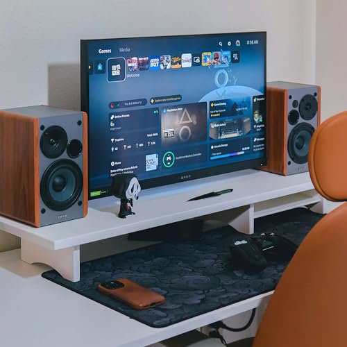 Bamboo Dual Monitor Stand Riser White, 2-Tier Desk Monitor Riser for 2 Monitors, Supports for PC Computer Monitor, Printer, Heavy TV Riser up to 300 lbs, White - color: White