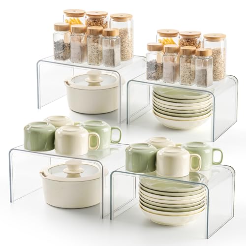 Clear Spice Rack Shelves, Pantry Organizers and Storage Set of 4, Display Shelf Organizer, Room Bathroom Desk Shelf Countertop Organization and Storage, Ideal for Kitchen Cabinet Organizer Shelf - size: Set of 4