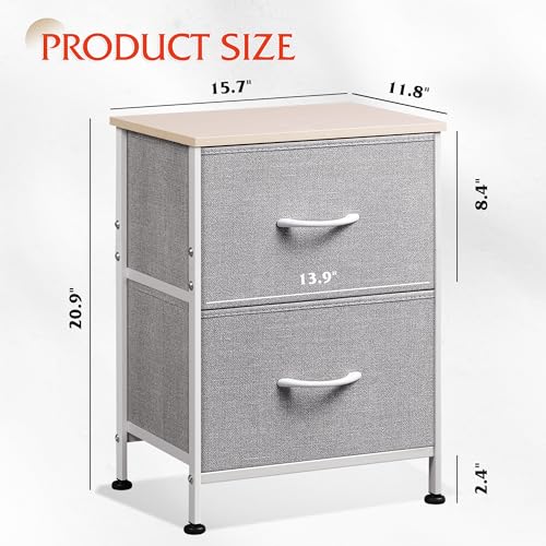 WLIVE Night Stand, Gray Nightstand with 2 Fabric Drawers, Small Dresser for Bedroom, Closet, College Dorm, End Table Side Furniture, Wood Top, Light Grey - color: Light Grey, size: 11.8"D x 15.7"W x 20.9"H