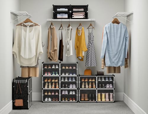 HOMIDEC Shoe Rack Organizer, 6 Tier Storage Cabinet 24 Pair Plastic Shoe Shelves for Closet Hallway Bedroom Entryway - color: Black, style: 2 by 6
