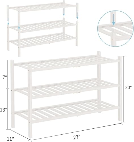 RONGJlA 2 Tier Bamboo Shoe Rack for Closet Free Standing Wood Shoe Shelf Storage Organizer for Entryway Small Space Stackable,White - color: White, size: 3-Tier-Regular