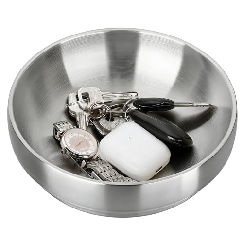 Silver Decorative Bowl Key Holder Bowl for Entryway Table Catchall Bowl for Candy Key Fruit Decorative Serving Bowls for Coffee Table Home Decor, 7.4 Inches - color: Silver, size: 7.4 Inches