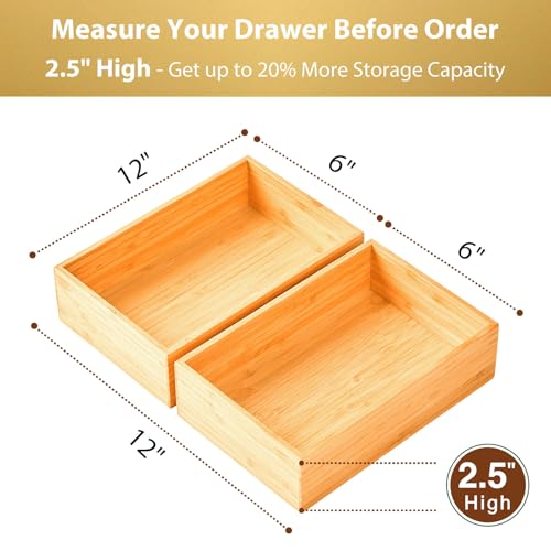 Umilife Bamboo Kitchen Utensils Organizer, Extra High Silverware Drawer Holder, Flatware Cutlery Storage Box, Multi-Use Drawer Divider in Office, Bathroom, Pantry - 12"x6"x2.5" (Set of 2) - size: 12 x 6 x 2.5" (Standard, Set of 2)
