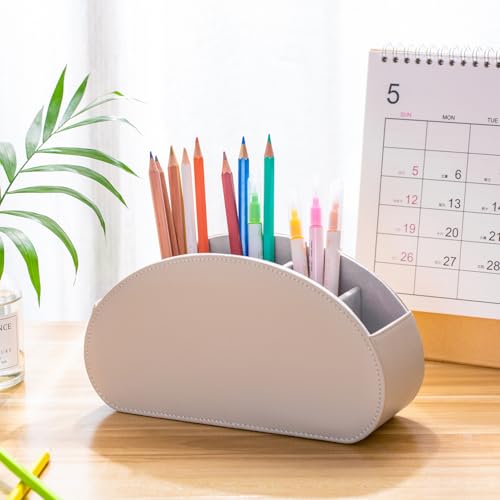 BONNY DODO Remote Control Holders Organizer Box with 5 Compartment PU Leather Multi-functional Office Desk Storage Caddy Store Tv Remote for Media Player,Brush,Pencil,Glassees&Office Supplies (Begin) - color: Begin, size: S