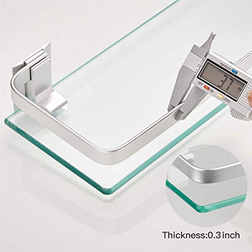 VOLPONE Bathroom Wall Shelf 15.7in Bathroom Glass Shelves Wall Mount Glass Shelf Rustproof Bathroom Wall Organizer 3 Tier (Sliver) - style: 3 tier without towel bar silver