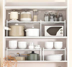 13"-24" L Expandable Cabinet Shelf Rack Set of 2, Stackable Kitchen Countertop Cupboard Organizers and Pantry Storage Shelves - color: White