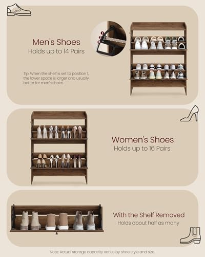 VASAGLE Shoe Storage Cabinet Organizer with 2 Flip Drawers, Freestanding Narrow Shoe Rack Cabinet for Entryway, Farmhouse Style, Fits 14 to 16 Pairs, Honey Brown UHSC203KB01S - color: Honey Brown