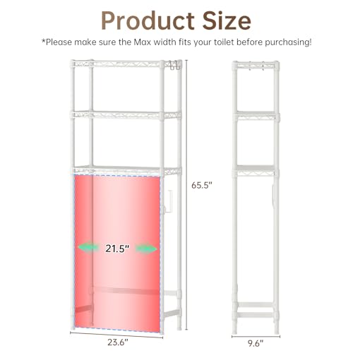 Golpart Over The Toilet Shelf,3-Tier Adjustable Freestanding Metal Bathroom Organizer Shelves with Toilet Paper Holder & Hooks,Space-Saving for Narrow Small Bathroom,10”D x 24”W x 66”H,White - size: White-3-Tier-10"D x 24"W x 66"H