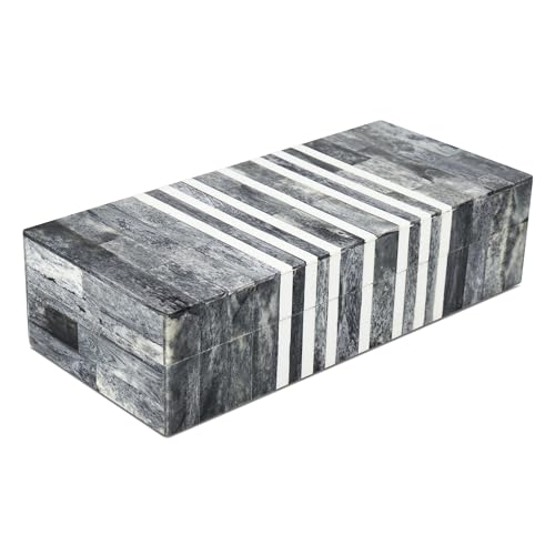 Handicrafts Home Decorative Storage Box with Lid, Patisserie Cafe Stripe Pattern Coffee Table Storage Box Organizer, Wooden Keepsake Jewelry Box, Kitchen Counter Console Box, Grey & White, 10x4.5x2.5 - color: PATISSERIE-CAFE, size: 10x4.5x2.5 Inch