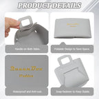 Foldable Storage Basket Bin PU Leather Desktop Organizer Box Gray Small Catchall Basket Rectangle Tray Double Handles for Entryway Bedside Dresser End Table Cosmetic Jewelry Key Wallet - color: Gray