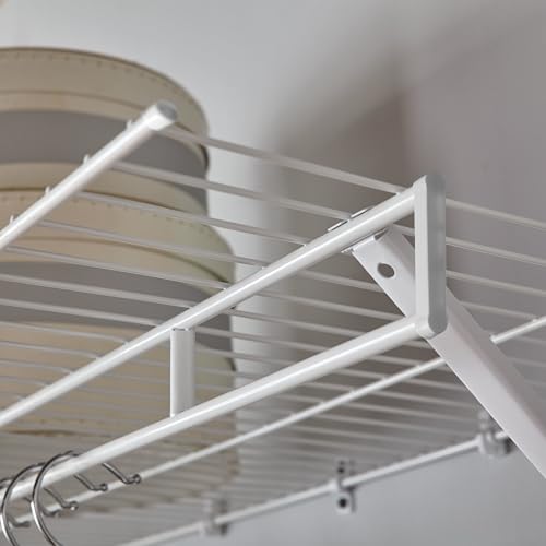 Rubbermaid Full Closet Organization Shelf System, Direct Wall Mount, Adjustable from 3-5 Ft., Mounting Hardware Kit Included, White, Wire Shelving Organizer System for Home/Laundry/Mudroom/Pantry - size: 3'-5' Lengths, style: Full Closet Kit