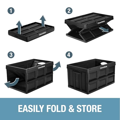 CleverMade Collapsible Storage Bins - Royal Blue 3 Pack 46L - Stackable Containers Heavy Duty Capacity Folding Crates - Space-Saving for Home