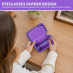 GWCASE Travel Glasses Organizer & Contact Lens Case - Adjustable Slots, Built-in Mirror, Tweezers, Solution Bottle & Hand Strap, Universal Fits Eyelasses/Sunglasses for Men & Women – Purple - color: Purple