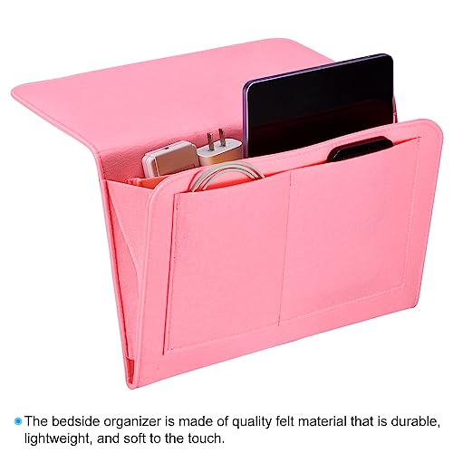 PATIKIL 13in Bedside Caddy, Bed Caddy Bedside Organizer Hanging 5 Pocket Soft Felt Bed Pockets Bedside Storage Organizer Remote Control Holder for Bedroom Phones Glasses, Pink - color: Pink, size: 12.6*8.6inch