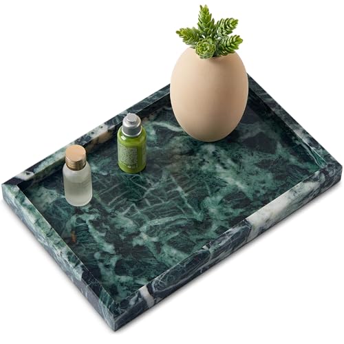 Real Natural Marble Tray for Bathroom, Vanity, Kitchen and Desktop, Rectangle Genuine Marble Stone Tray for Jewelry, Cosmetics, Candles, Lotion, Perfume (Snowflake-Green, 12" x 8" x 1.2") - color: Snowflake-green, size: 12" x 8" x 1.2"