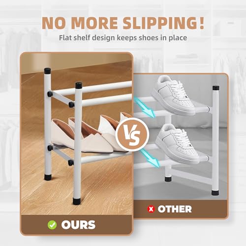 STORAGE MANIAC Expandable Shoe Rack, 8 Pairs Stackable Small Shoe Rack, Metal Adjustable Shoes Organizer for Closet, Entryway, Hallway, Garage, Front Door, Shoes Shelves, White 2 Tier - color: White, size: 2 Tier