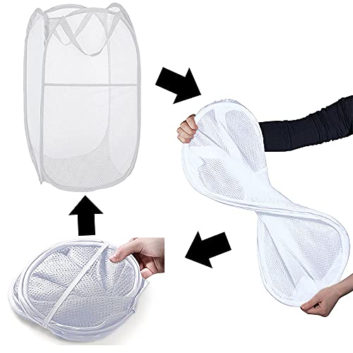 Pop up Laundry Hamper, Portable Foldable Mesh Clothes Hamper for Kids Room, College Dorm or Travel, Collapsible Laundry Basket for Storage, White - color: White