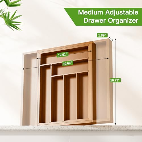 Pipishell Bamboo Expandable Drawer Organizer for Utensils Holder, Adjustable Silverware Organizer Cutlery Tray, Drawer Dividers for Utensils, Flatware, Knives in Kitchen, Bedroom, Living Room Brown - color: Brown, size: Large