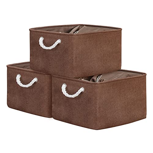 TheWarmHome Organization and Storage Basket for Organizing - 17x14x10 inch 3 Pack Fabric Storage Cubes, Collapsible Storage Bins for Shelves Closet Organizer Toy Gift Cloth (Brown) - color: Brown, size: 3PCS/X Large -17.7Lx13.8Wx9.8H
