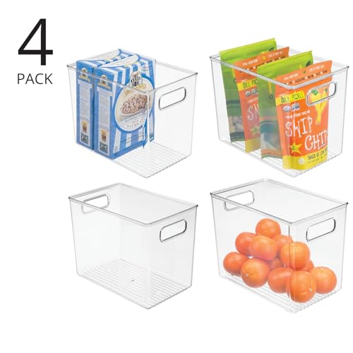 mDesign Plastic Deep Kitchen and Pantry Organizer Storage Bin with Handles for Cabinet, Fridge, Freezer - Food Storage Containers for Snacks, Yogurt Pouches or Fruit, Ligne Collection, 4 Pack, Clear - size: 10 x 6.5 x 8 (Pack of 4)