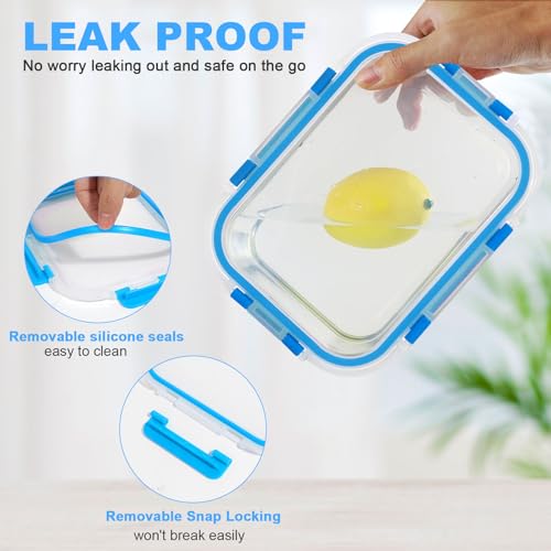 30 Pieces Glass Food Storage Containers, Meal Prep Set with Snap Locking Lids, Airtight lunch Containers, BPA-Free, Microwave, Oven, Freezer & Dishwasher Friendly,Blue - color: Blue