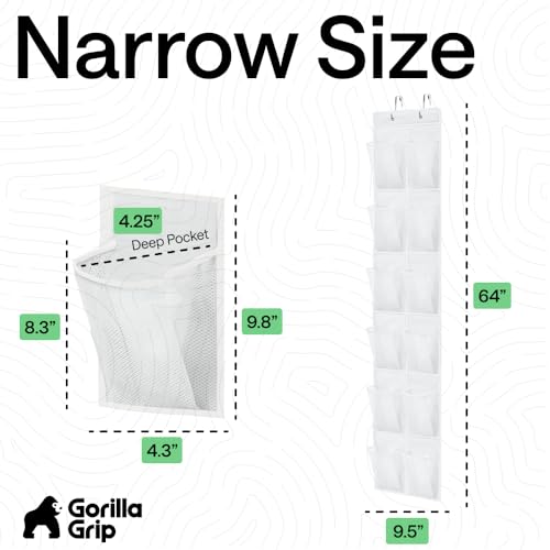 GORILLA GRIP Over the Door Shoe Organizer, 12 Large Breathable Mesh Pockets, Space Saving Hanging Storage Holder, 2 Hook Closet Rack Hanger, Hangs on Closets for Shoes, Accessories, 64H x 9.5W White - color: White, size: 12 Pockets/2 Hooks