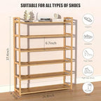 6-Tier Bamboo Shoe Rack, Free Standing Shoe Racks for Entryway & Closet, Holds up to 18-24 Pairs of Shoes 26.8" x 37.4" x 9.1" - size: 6-Tier-A