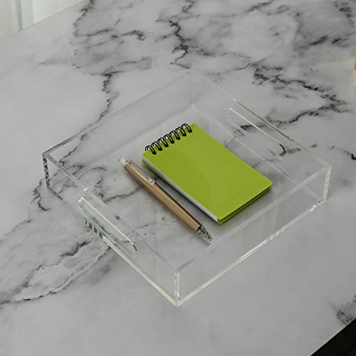 KEVLANG Clear Sturdy Acrylic Tray with Handles-8"x8"x2"H-Countertop Organizer Tray for Kitchen,Bathroom,Office- Storage Box for Cosmetics, Jewelry,Toiletries,Toy,Gadgets - color: Clear, size: 8" x 8" x 2"