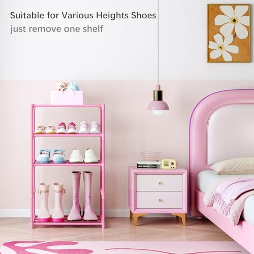 HITHIM 3-Tier Pink Shoe Racks for Women/Girls/Kids' Closet, Small Shoe Storage for 5-7 Pairs, Lightweight Stackable Shoe Shelf Organizer for Entryway, Front Door Entrance, Bedroom - color: Pink, size: 3-Tier