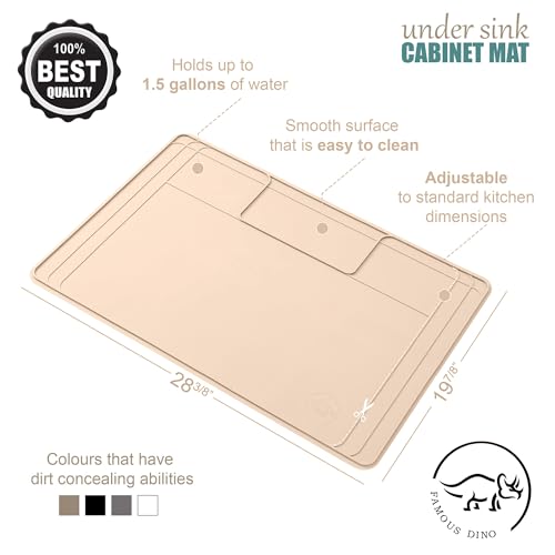 The Original Under Sink Mat - Silicone Waterproof mat, Trimmable, Easy to Clean, Kitchen cabinet liner, Under sink protector mats, Drip Tray with Lip - 28" x 19" or smaller - color: Beige, size: 28" x 19"