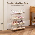 HBlife Clear Acrylic Kids Shoe Rack Baby Toddler Shoe Storage Organizer for Closet Floor Entryway Bedroom, 4 Tier Stackable Small Shoe Rack Shelf Display Stand - size: 4 Tier