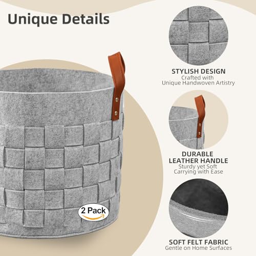 BOLDMONKEY Blankets Basket 15" x15 " x13 " 2 Pack, Storage Baskets for Organizing Round, Living Room Dog Toy Bin for Dirty Clothes, Pillows, Towel-Light Gray - color: Light Gray