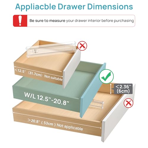 Vtopmart 8 Pack Shallow Drawer Dividers, 2.36" High 12.5"-20.8" Adjustable Expandable Kitchen Drawer Organizer, Clear Plastic Organizer Separators for Flatware, Utensil, Cutlery, Underwear, Clothes - size: 2.36" H, 12.5"-20.8" L