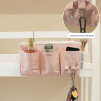 Bedside Storage Caddy Bag,Bedside Hanging Organizer Magazine Holder for Bunk bed Hospital Beds Holders Books Glasses Phones (Pink)