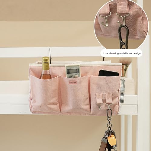 Bedside Storage Caddy Bag,Bedside Hanging Organizer Magazine Holder for Bunk bed Hospital Beds Holders Books Glasses Phones (Pink)