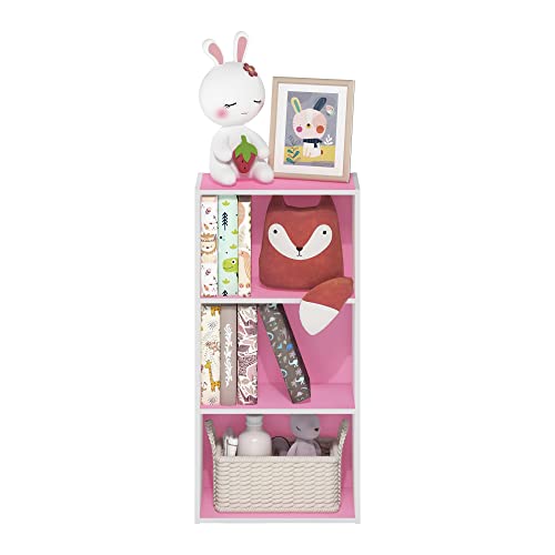 Furinno Luder 3-Tier Open Shelf Bookcase, Pink/White - color: White/Pink, size: 3-Tier, 9.3 x 16 x 31.4